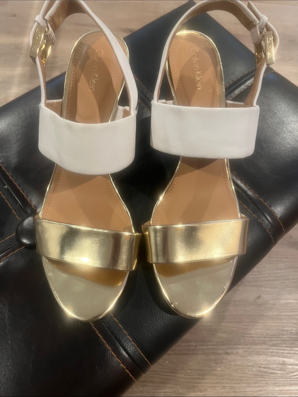 Calvin Klein Gold and White Women's Slingback Sandals